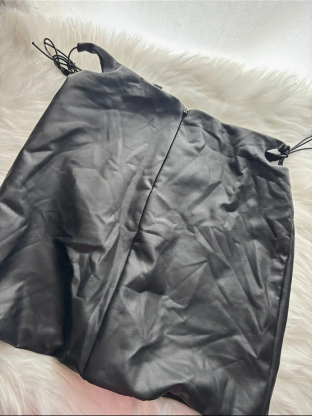 Black Faux Leather skirt with Ties on sides